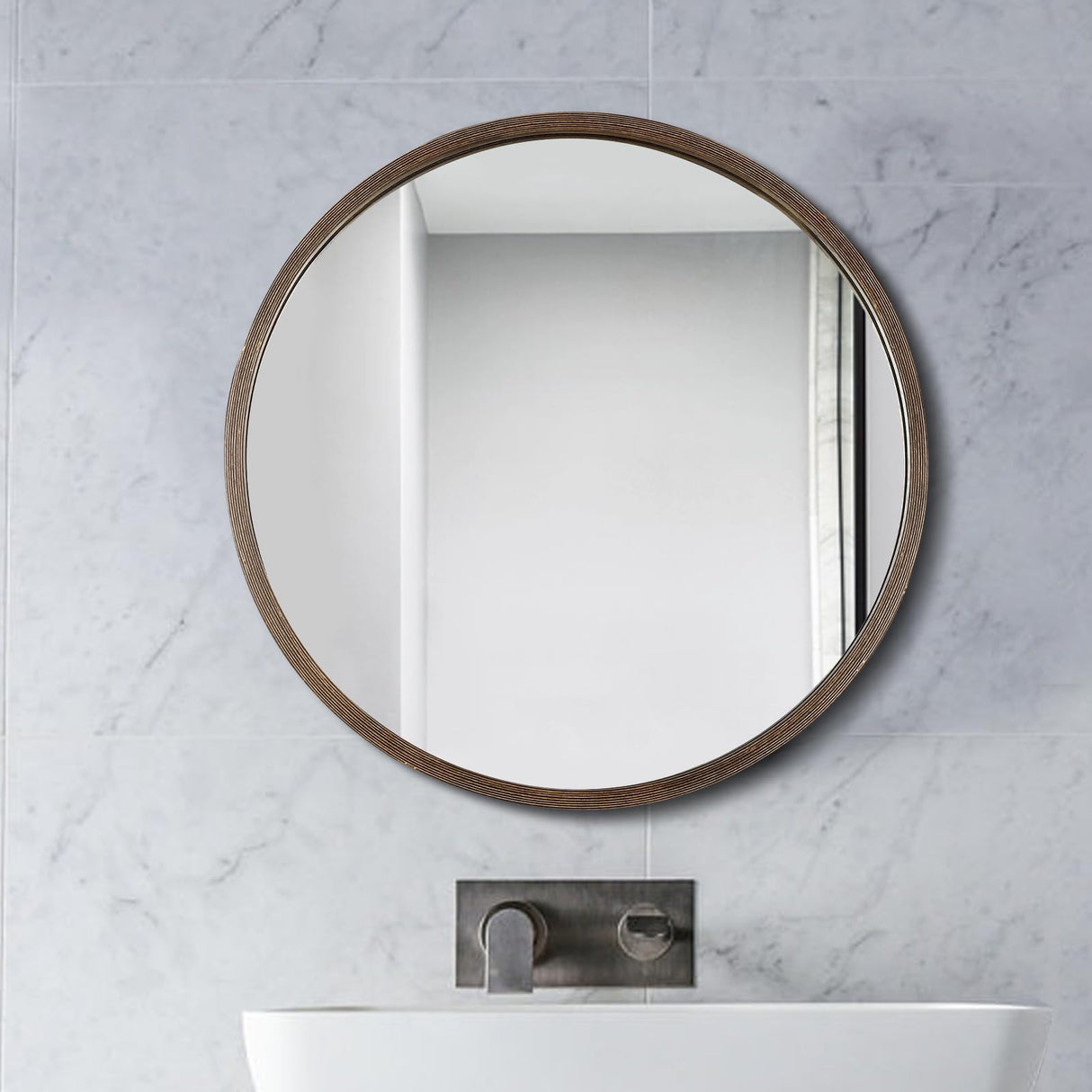 YUMIONB Bathroom Medicine Cabinet with Mirror, 19.68''D x 5.4''H Wall Mounted Round Mirror Medicine Cabinet Modern Vanity Mirror with Storage for Bathrooms, Balconies, Commerical(Walnut) YUMIONB