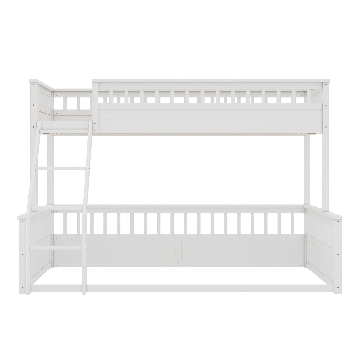 KEIKI Twin XL Over Queen Floor Bunk Bed, White Wooden Bunk Bed Frame with Ladder & Guardrail, Convertible to 2 Separated Kids Beds for Teens Bedroom, Easy Assembly, White KEIKI
