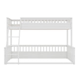 KEIKI Twin XL Over Queen Floor Bunk Bed, White Wooden Bunk Bed Frame with Ladder & Guardrail, Convertible to 2 Separated Kids Beds for Teens Bedroom, Easy Assembly, White KEIKI