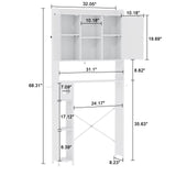EasyCom Over The Toilet Storage Cabinet with Metal Frame and 7 Storage Shelves, Bathroom Organizer with Adjustable Shelves, Paper Holder and Racks, Farmhouse Storage Cabinet for Laundry, White EasyCom