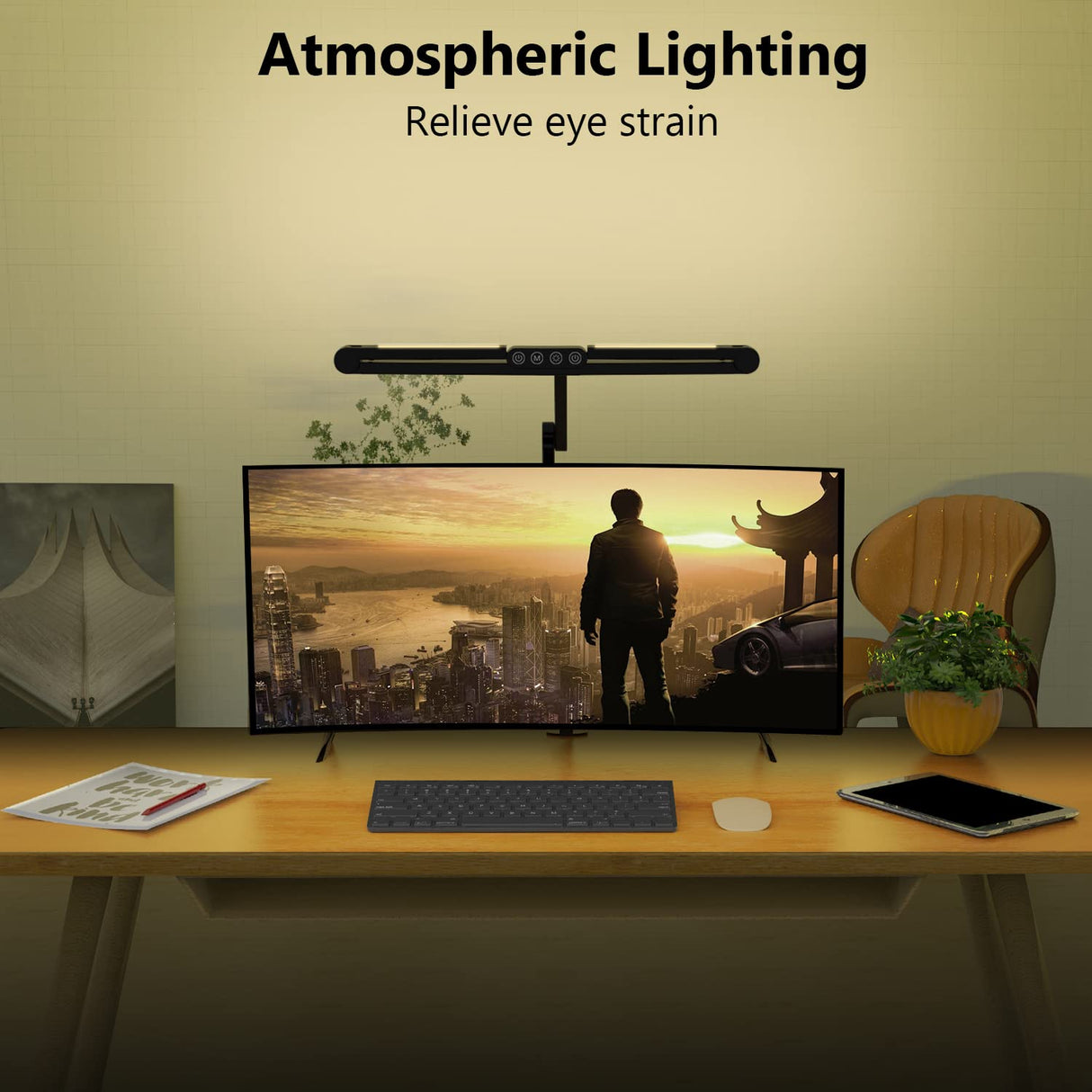 Micomlan Led Desk Lamp with Clamp, Architect Desk Lamp for Home Office with Atmosphere Lighting, 24W Ultra Bright Auto Dimming Desk Light Stepless Dimming and Tempering LED Table Light Micomlan