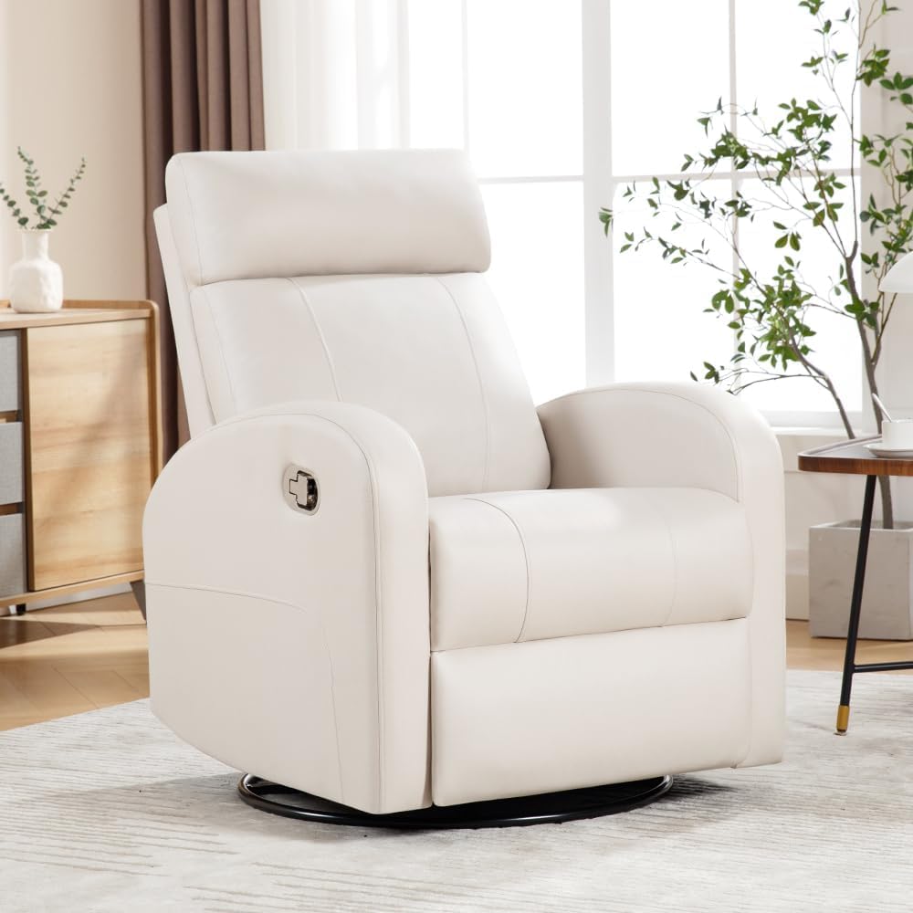 HOMYKA Swivel Rocker Recliner, Manual Glider Rocking Recliner Chair, Swivel Reclining Lounge Chair Nursery Glider Recliners for Small Spaces, Living Room, Beige HOMYKA