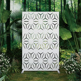 Heavy-Duty Outdoor Privacy Screen for Patio, Balcony, Backyard - 72" H * 44" W Metal Room Divider with Modern Geometric Pattern, Anti-Tipping Kit, Weather Resistant, Easy Assembly (White-SJX) QINPTWUT
