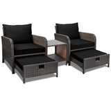 LEVELEVE Balcony Furniture 5 Piece Patio Conversation Set, PE Wicker Rattan Outdoor Lounge Chairs with Soft Cushions 2 Ottoman&Glass Table for Porch, Lawn-Brown Wicker LEVELEVE