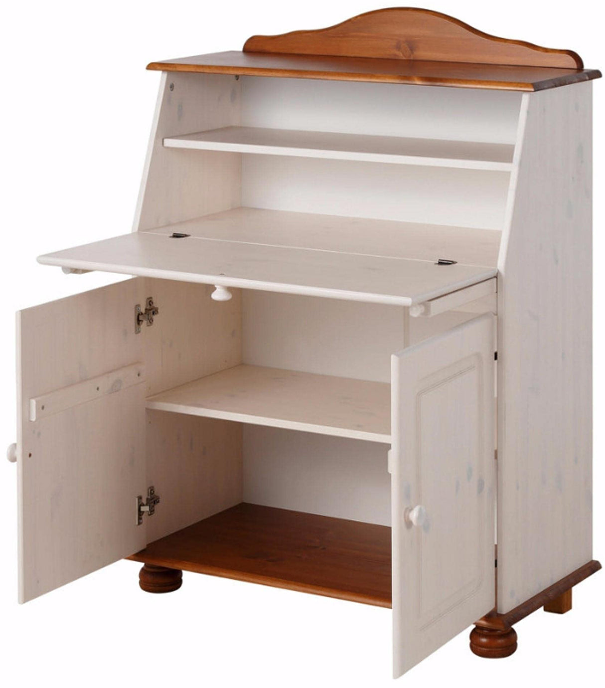 REALROOMS Chester Solid Wood Storage Desk with Bottom Closed Storage Cabinet, White and Honey REALROOMS