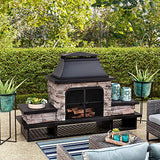 Sunjoy Outdoor Fireplace, Patio Wood Burning Fireplace with Steel Chimney, Mesh Spark Screen Doors, Fire Poker, and Removable Grate, Black Sunjoy