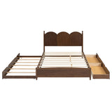 Merax Queen Size Platform Bed with 2 Storage Drawers and Twin XL Size Trundle, Rustic Design Wooden Bed Frame, Walnut Merax