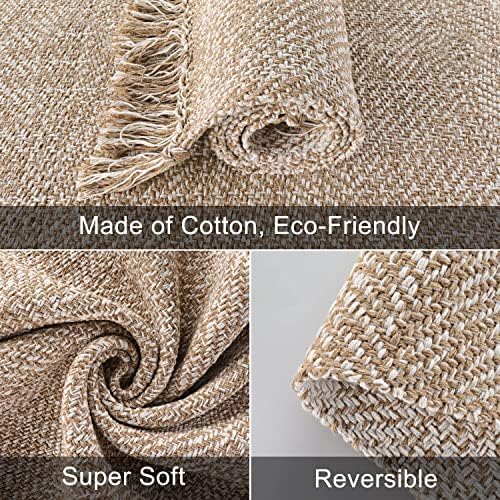 Collive Hallway Runner Rug, 2' x 5' Soft Washable Tan Contemporary Modern Laundry Room Indoor Hand-Woven Cotton Carpet for Bedroom Entryway Front Door Farmhouse Kitchen Collive