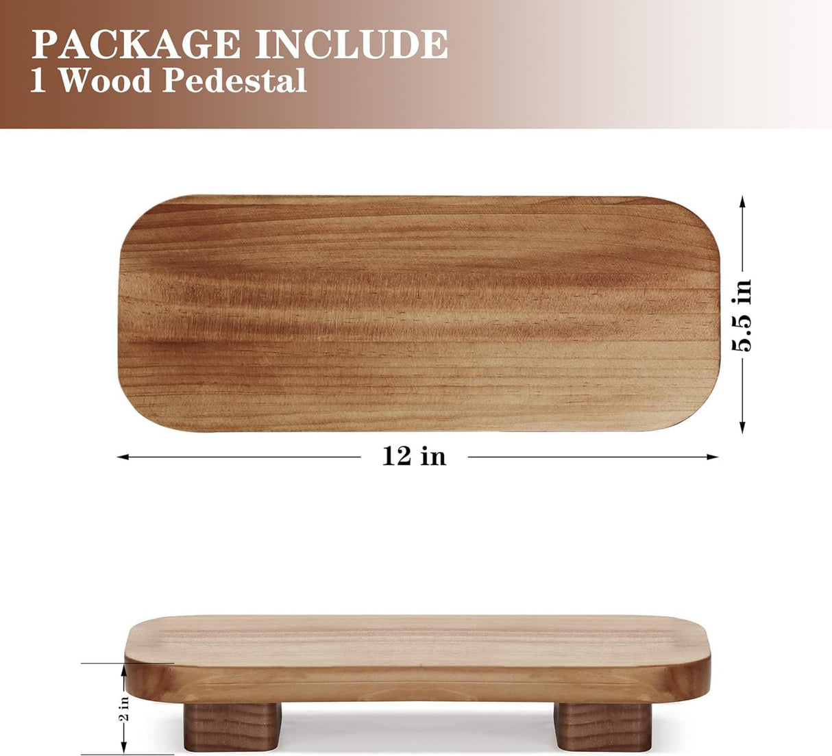 Liswit Farmhouse Wood Tray Rustic Wooden Pedestal 12 * 5.5 * 2 inches Decorative Wood Riser for Farmhouse Kitchen Counter Bathroom Room Decor (Brown) Liswit