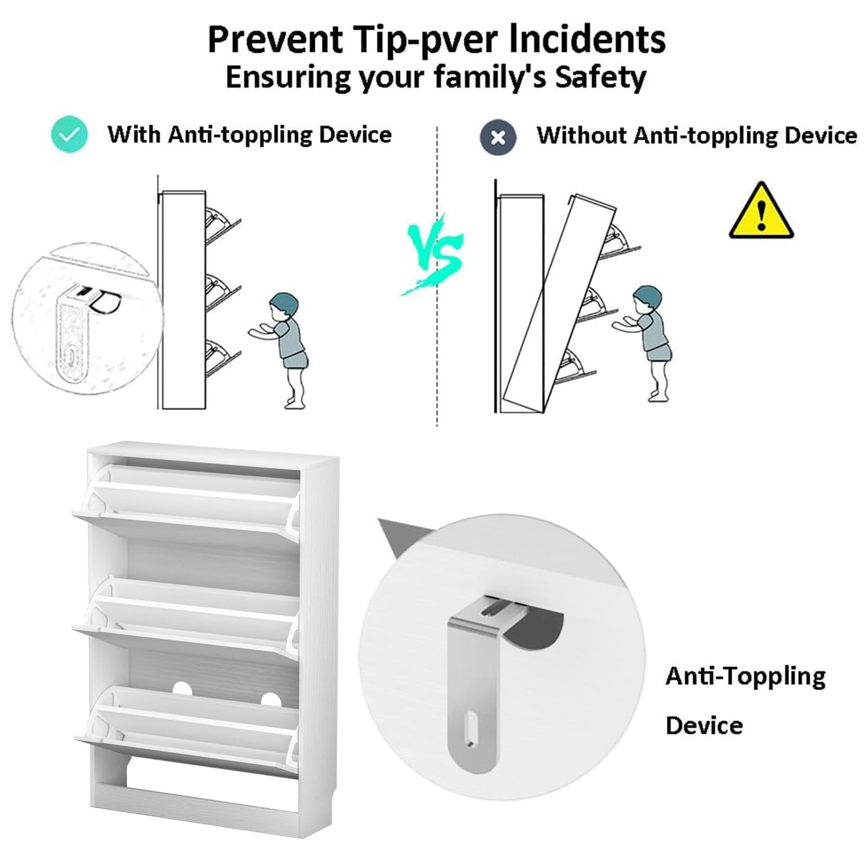 Boonatu Shoe Cabinet Storage for Entryway, Shoe Cabinet Storage with 3 Flip Drawers, Shoe Cabinet for Entryway Slim Space, 3 Tier White Shoe Cabinet Freestanding Wood Shoe Rack for Entryway, Hallway Boonatu