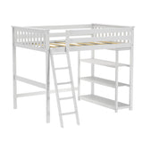 Max & Lily High Loft Bed with Desk and Bookcase, White Solid Wood Frame for Kids and Teens Max & Lily