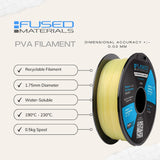 Fused Materials PVA 3D Printer Filament - Dissolvable, Water Soluble Filament for 3D Printers and 3D Pens, 1.75mm, 0.5kg FUSED MATERIALS