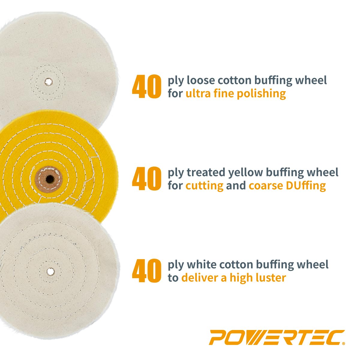 POWERTEC 6-Inch Bench Buffer Jewelry Polisher - Includes 5PCs 80Ply Buffing Wheels + 3PCs Polishing Compound Set | Benchtop Buffing Machine for Metal, Jewelry, Knives, Wood, Jade, and Plastic (BF601D) POWERTEC