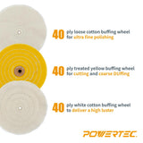 POWERTEC 6-Inch Bench Buffer Jewelry Polisher - Includes 5PCs 80Ply Buffing Wheels + 3PCs Polishing Compound Set | Benchtop Buffing Machine for Metal, Jewelry, Knives, Wood, Jade, and Plastic (BF601D) POWERTEC