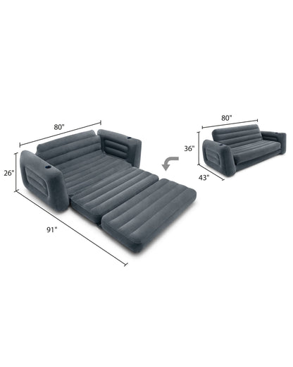 Intex 66552EP Inflatable Pull-Out Sofa: Built-in Cupholder – Velvety Surface – 2-in-1 Valve – Folds Compactly – 46" x 88" x 26" - WoodArtSupply