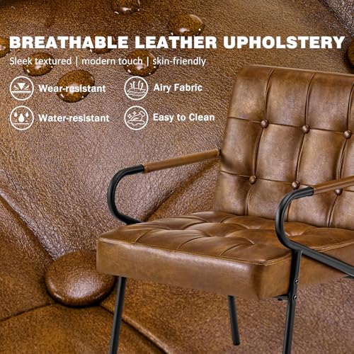 Modern Leather Accent Chair, Mid-Century Reading Chairs for Adults Comfy Lounge Armchair with Thick Cushion Metal Frame, 300lbs Capacity, Living Room/Waiting Room/Bedroom/Office, Brown Furnicomfy