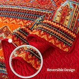 VAPUTAR Cotton Quilt King Size Bedding Set - 3 Pieces King Quilt Bedding Set, Boho King Size Quilts, Lightweight Reversible Coverlets Bedspreads for Farmhouse Bedroom (Red/Orange) VAPUTAR