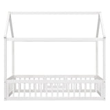 Harper & Bright Designs Twin House Bed with Fence and Door for Kids - White Wash Montessori Floor Bed Harper & Bright Designs