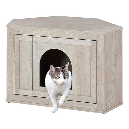 unipaws Furniture Corner Cat Litter Box Enclosure, Litter Box Hidden, Cat House, Privacy Cat Washroom, Perfect for Limited Room - WoodArtSupply