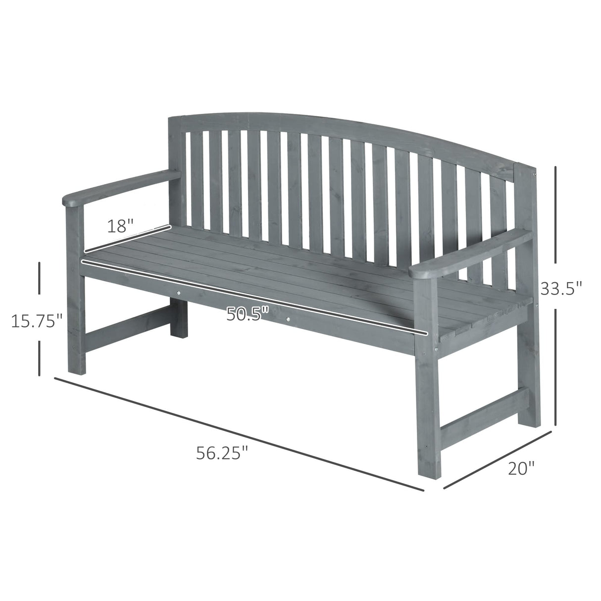 Outsunny 56" Grey Wooden Two-Seater Garden Bench with Backrest and Armrests Outsunny
