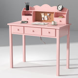 FUNKOCO Home Office Furniture Writing Desk,Computer Work Station with Detachable Hutch,5 Drawers(Pink) FUNKOCO