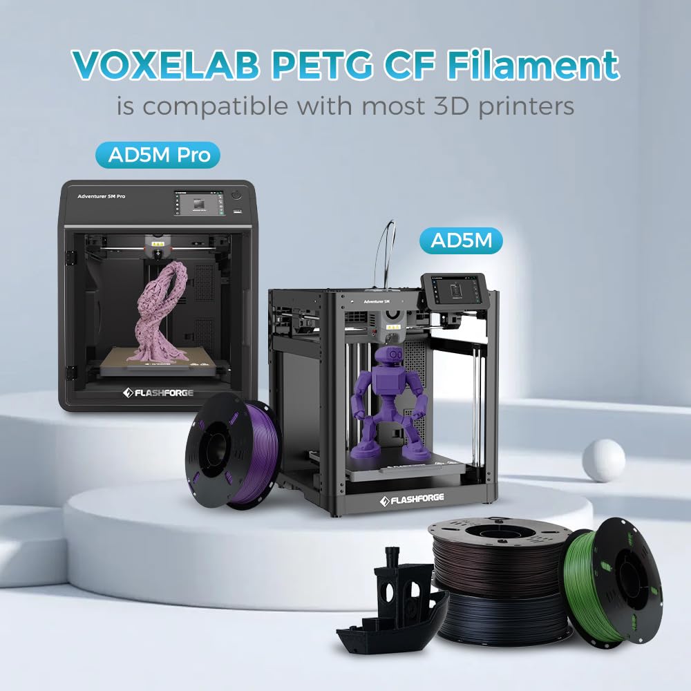 VOXELAB Carbon Fiber PETG 3D Printer Filament, PETG Carbon Fiber Black Filament 1.75mm 1KG (2.2 LBS) 1 Spool, 3D Printing Material, Dimensional Accuracy +/- 0.02 mm, PETG CF Black Voxelab