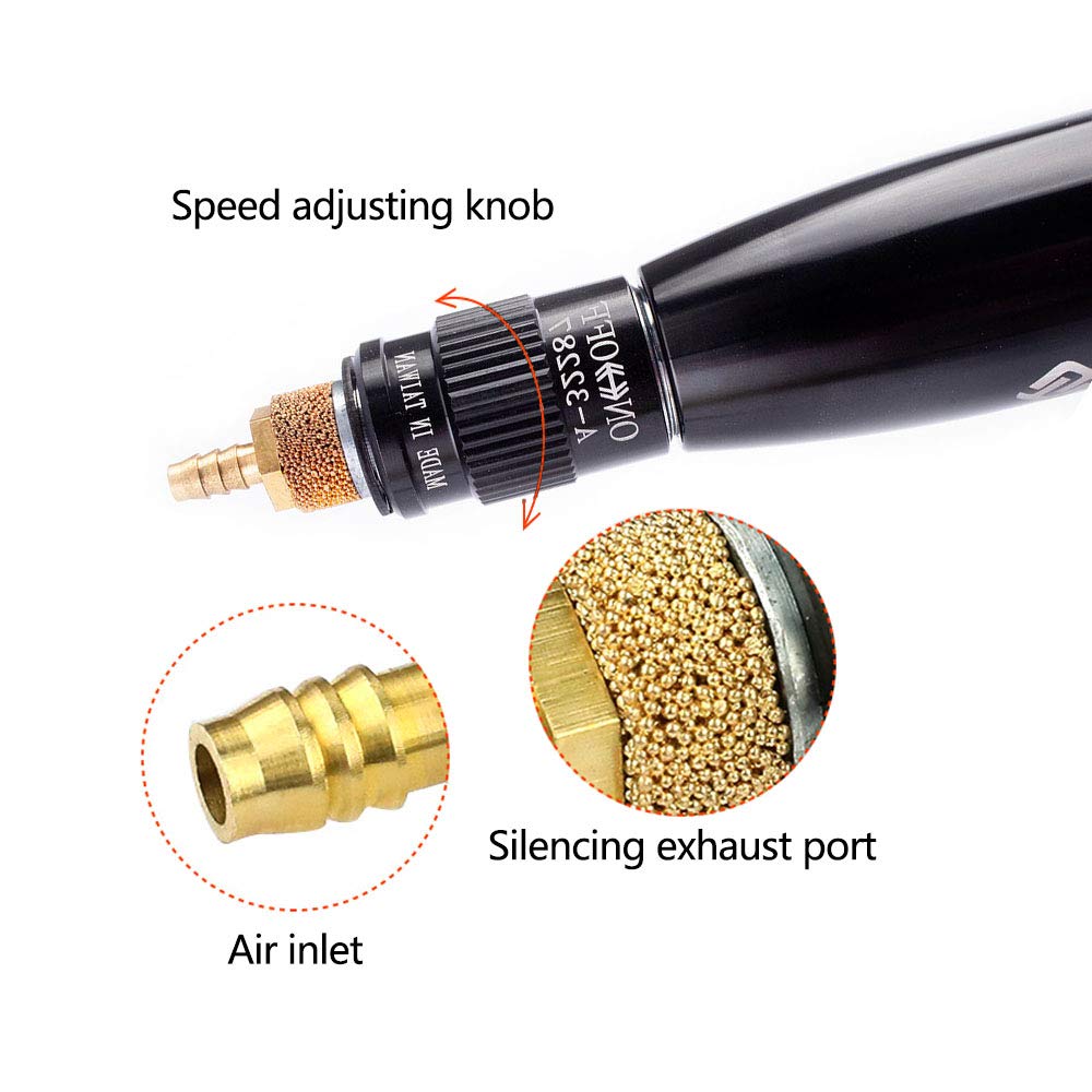 SI FANG Turbine Reciprocating Pneumatic Ultrasound Grinder Micro Pneumatic Air Pencil Die Grinder Kit for Mould Metal Lapping Filing Grinding Buffing Polishing Sanding Tools SI FANG