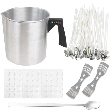 EricX Light Candle Making Kit, 60pcs Candle Wicks, 60pcs Candle Wicks Sticker, 1pc Candle Wax Pouring Pot, 2pcs 3-Hole Wicks Centering Devices, 1pc Mixing Spoon, DIY Candles Craft Tools EricX Light