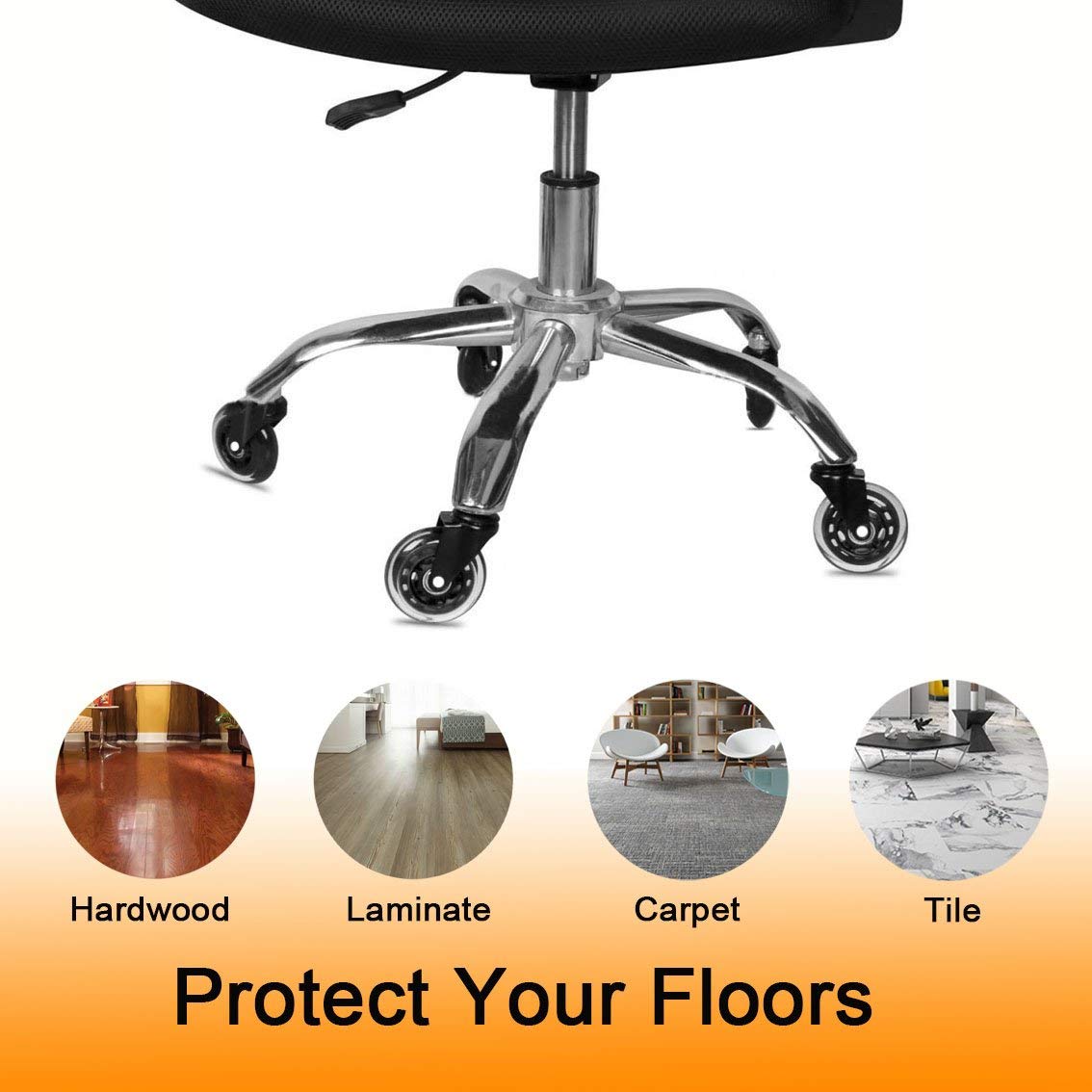 Office Chair Caster Wheels Set of 5 Heavy Duty & Safe for All Floors Including Hardwood 3" Rubber Replacement for Desk Floor Mats BF BRIGHTFIELD