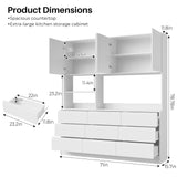 Jiaoun 78x71 LED Kitchen Pantry Cabinets with Microwave Stand,Socket,Large/Tall Kitchen Storage Cabinet with 6 Compartments and 9 Drawers,Duitable for Restaurants,Kitchens Jiaoun