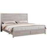 LUXOAK Farmhouse King Bed Frame with 49" Tall Headboard, Wooden Platform Beds with Hidden Metal Bed Frame, No Box Spring Needed/Easy Assembly, Distressed White LUXOAK