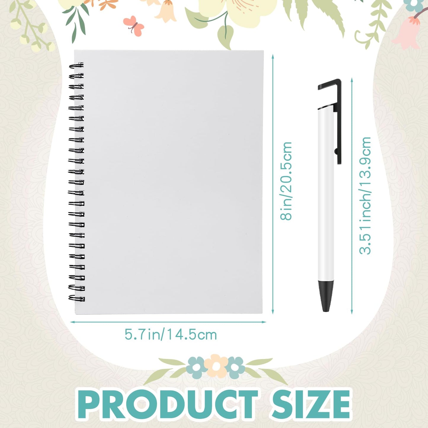 Seajan 12 Pcs Sublimation Journal Set Including 4 Pcs A5 120 Pages Sublimation Notebooks 8 Pcs Sublimation Pens DIY Blank Notebooks Heat Transfer Pen Sublimation Supplies Teacher Christmas Gifts