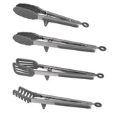 4in1 Stainless Steel Kitchen Food Tongs Set for Cooking with Silicone Tips, Toaster Steak Pie Pizza Pasta Spaghetti Noodles Salad Fruit Vegetable Grill BBQ Buffet Clamp Serving Tools Gadgets Aschef