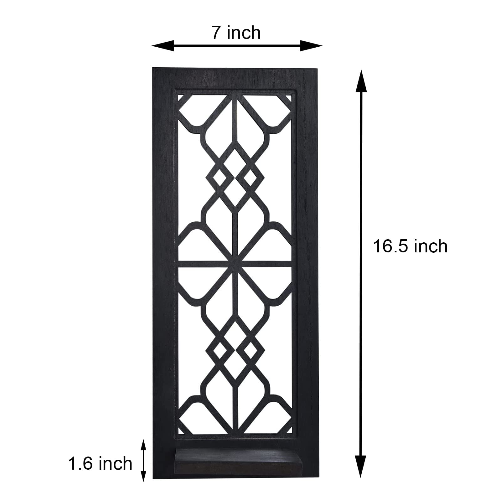 Wood Wall Sconce Candle Holder Set 2, Rustic, Wall-Mount, Farmhouse Hanging Wall Décor, Carved Wood Frame, Mirrored Candle Holder (Black) - WoodArtSupply