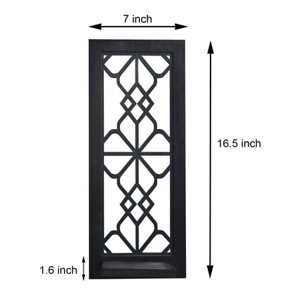 Wood Wall Sconce Candle Holder Set 2, Rustic, Wall-Mount, Farmhouse Hanging Wall Décor, Carved Wood Frame, Mirrored Candle Holder (Black) - WoodArtSupply