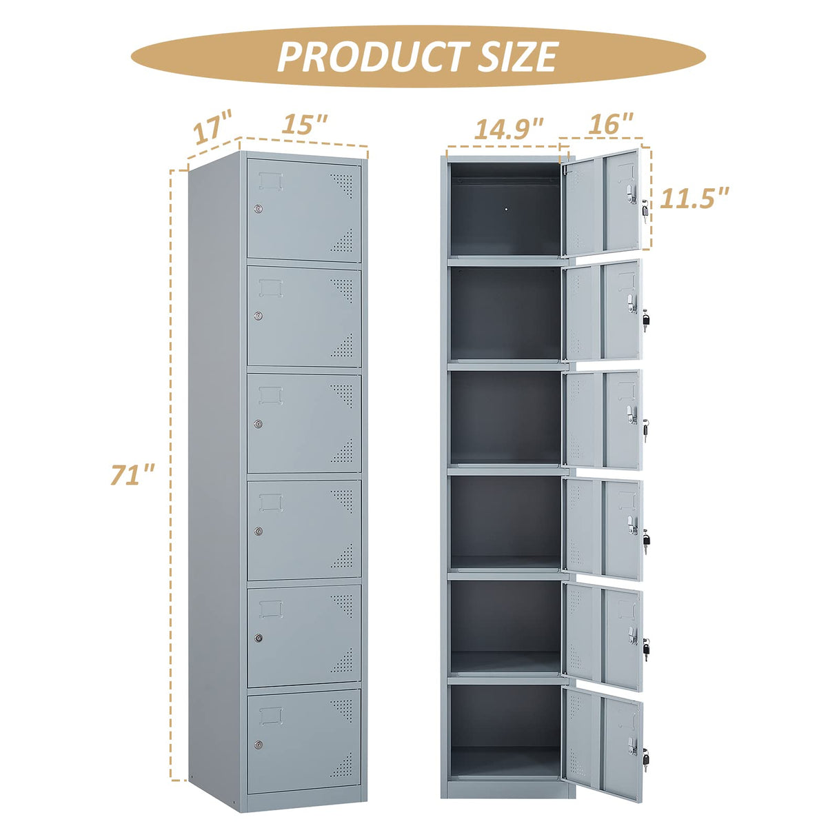 SISESOL Metal Locker Storage Cabinet with Doors and Shelves Metal Lockers with 6 Doors,71" Lockable Small Locker Storage Cabinet for SISESOL