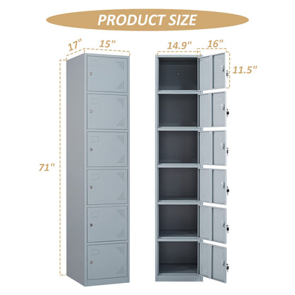 SISESOL Metal Locker Storage Cabinet with Doors and Shelves Metal Lockers with 6 Doors,71" Lockable Small Locker Storage Cabinet for - WoodArtSupply