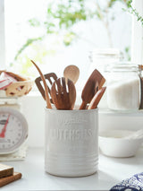 DOWAN 7.2″ Extra Large Kitchen Utensil Holder - Farmhouse Utensil Holder for Countertop - Ceramic Utensil Crock with Protection Cork Mat - Kitchen Decor & Housewarming Gift (White) DOWAN