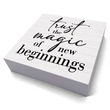 Inspirational Quotes Sign Desk Decor Wooden Box Sign Housewarming Gift Rustic Wood Block Plaque Box Sign for Home Farmhouse Office Kitchen Bathroom Shelf Table Decoration Magic of New Beginnings Sign HTBIG