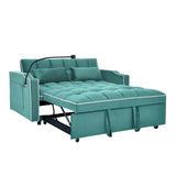 Foldable Sofa Bed with USB Charging Ports, Pull Out Velvet Loveseat Sleeper with Phone Holder, Modern Futon Couch with Cup Holders & Adjustable Backrest for Living Room,Green Merax