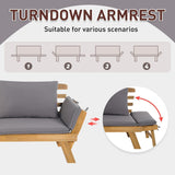 PayLessHere Outdoor Couch Patio Couch Daybed with Adjustable Armrest, Wooden Loveseat with Cushion and Pillow, and Expandable Plate PayLessHere