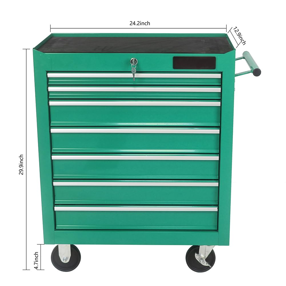 7 Drawer Rolling Tool Chest,Tool Cabinet on Wheels with Locking System,Rolling Tool Box Organizer Tool Case,Multifunctional Tool Cart Mechanic Tool Storage Cabinet for Garage,Wareh Green One Size Fulvari