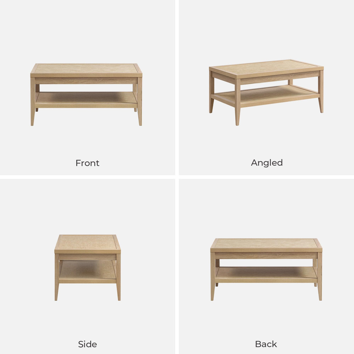 SICOTAS Rattan Coffee Table for Living Room - Boho Rectangular Dining Center Table with 2 -Tiers Rattan Storage Shelf, Farmhouse Accent Table for Living Room, Home Office, Light Oak SICOTAS