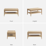 SICOTAS Rattan Coffee Table for Living Room - Boho Rectangular Dining Center Table with 2 -Tiers Rattan Storage Shelf, Farmhouse Accent Table for Living Room, Home Office, Light Oak SICOTAS