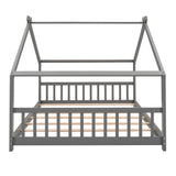 Bellemave Full-Size Montessori Floor Bed Frame with Playhouse Design in Grey Bellemave