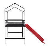 Twin House Loft Bed with Slide and Roof, Metal House Bed with Slide, Modern Style Heavy-Duty Steel Frame Loft Bed with Safety Rail, Built-in Ladder for Bedroom Dorm Boys Girls (Twin Size, Black+Red) Harper & Bright Designs