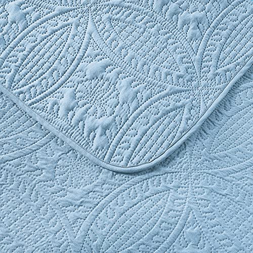 Quilt Set King/Cal King/California King Size Sky Blue - Oversized Bedspread - Soft Microfiber Lightweight Coverlet for All Season - 3 Piece Includes 1 Quilt and 2 Shams, Geometric Pattern Pure Bedding