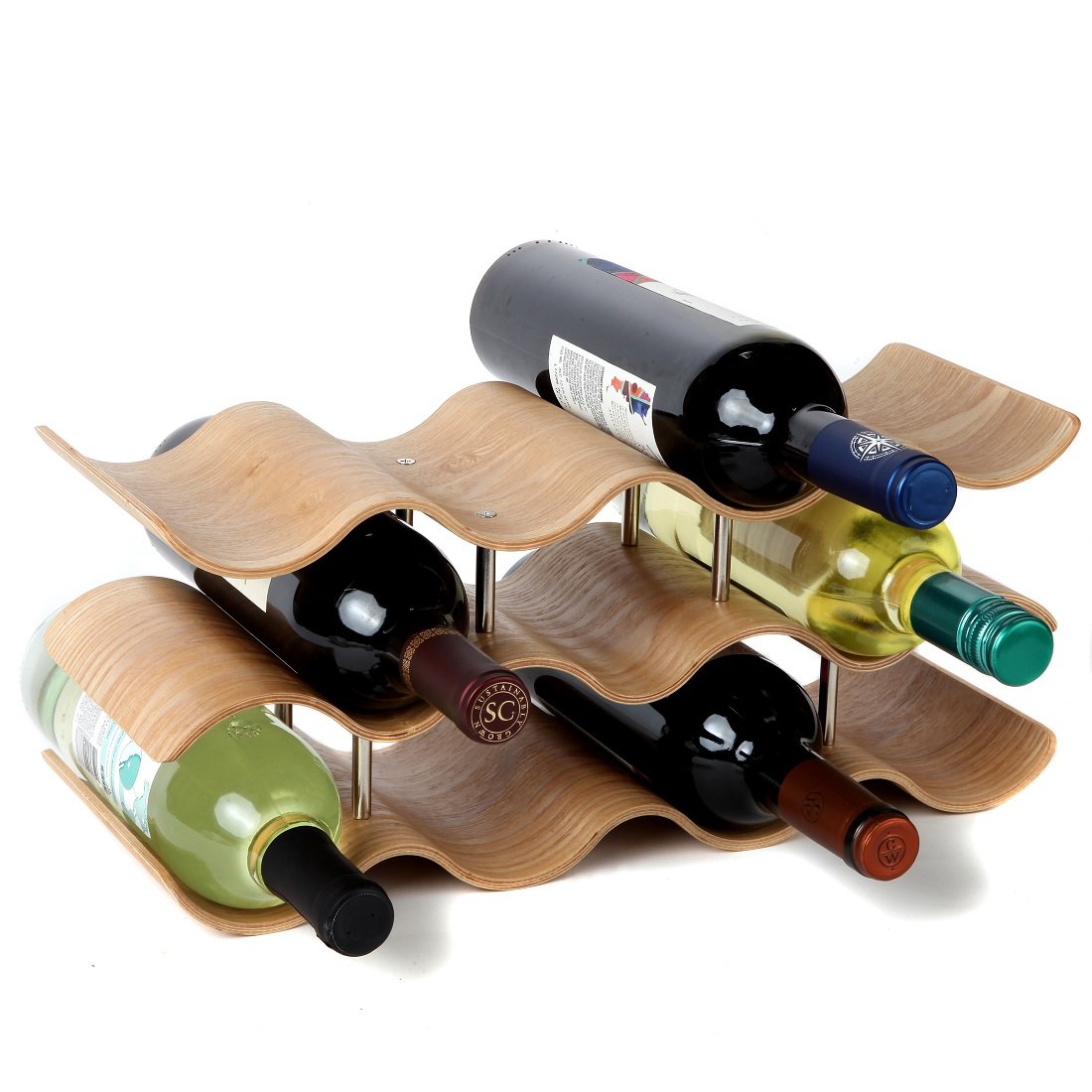 Lily's Home Countertop Wave Wine Rack, Wood, Elegant and Modern, Table Top Wine Storage (Oak, 11 Bottles) Lily's Home