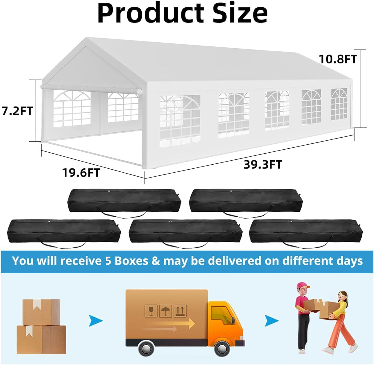 Garvee 20x40 FT Party Tent Heavy Duty Wedding Canopy with White Large Roof, Detachable Sidewalls, and 3 Storage Bags, Outdoor Party Canopy for Wedding Parties, Outdoor Events, and Camping Garvee