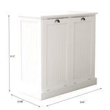 OQSC Double Tilt Out Trash Cabinet Laundry Sorter Cabinet Free Standing Laundry Cabinets and Storage Dog Proof Recycling Cabinet Kitchen Island with Garbage Bin (White) OQSC